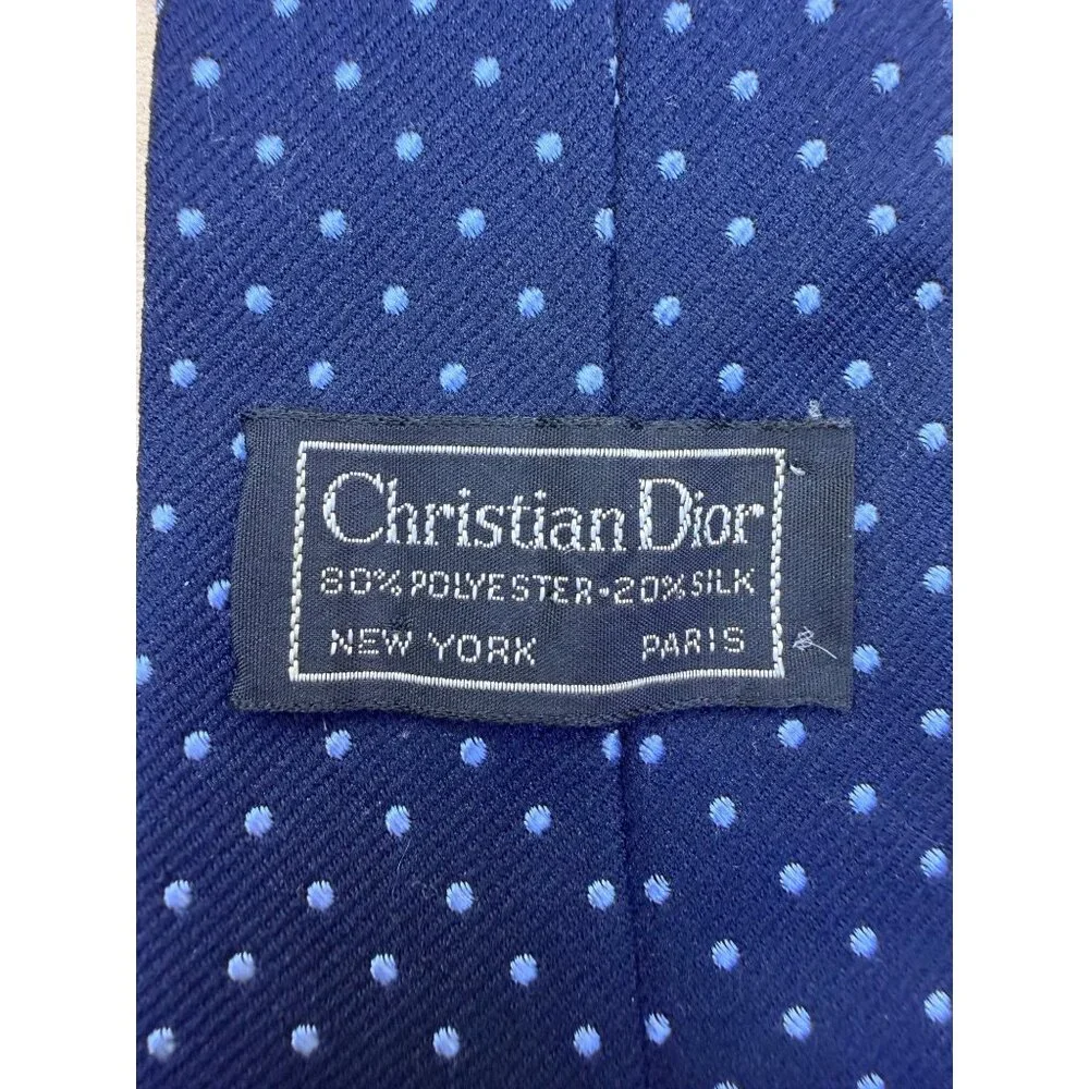Christian D Mens Navy Blue Polyester & Silk Polka Dot Tie - Picture 4 of 7